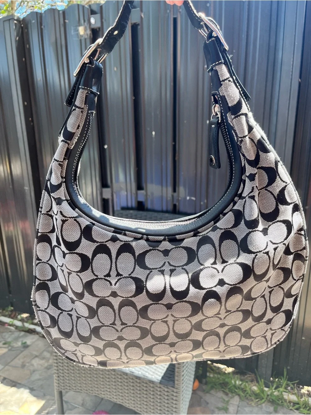 Vintage Coach Soho Signature Jacquard Hobo Shoulder Bag 6070 in Black/Grey